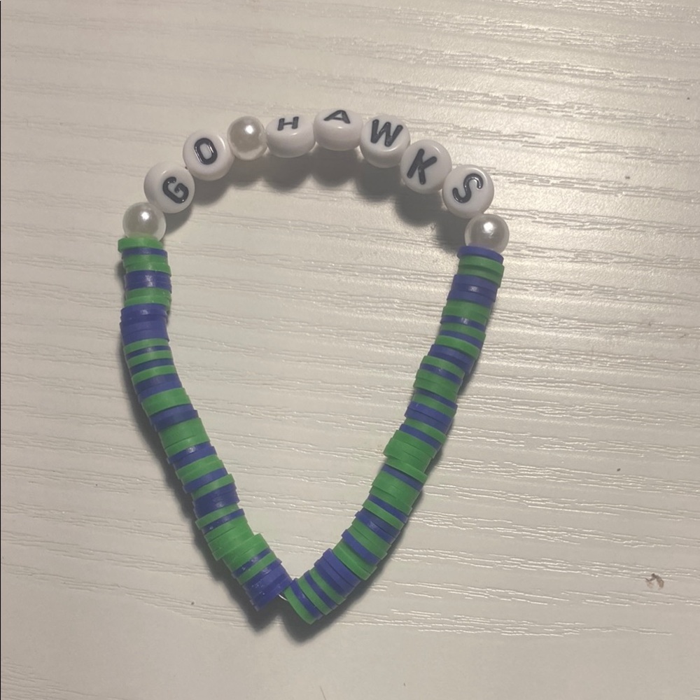 Kids Green and Blue Beaded Bracelet For Seahawks